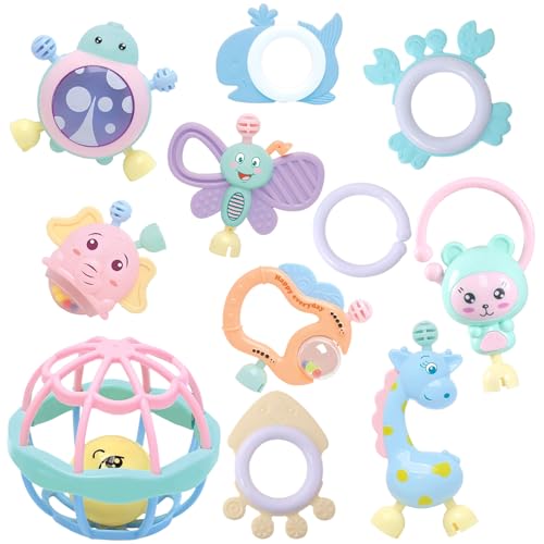 11 PCS Baby Rattle Teether Toy Set with Storage Box, Newborn Sensory Toys, Montessori Toys for 0-12 Months, Gift for Boys and Girls