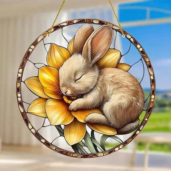 Easter Bunny Suncatcher 2D Acrylic Rabbit Eggs Window Hanging Ornament for Indoor Outdoor Home Garden Decor Housewarming Gifts for Women