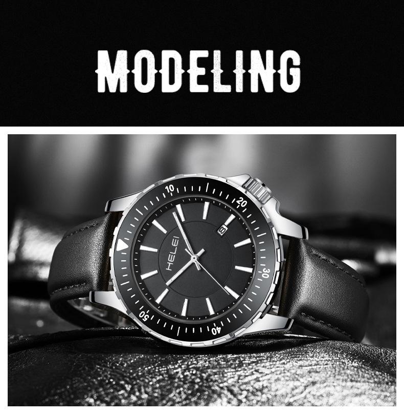 2024 Simple Waterproof Genuine Leather Men's Quartz Wristwatch with Calendar