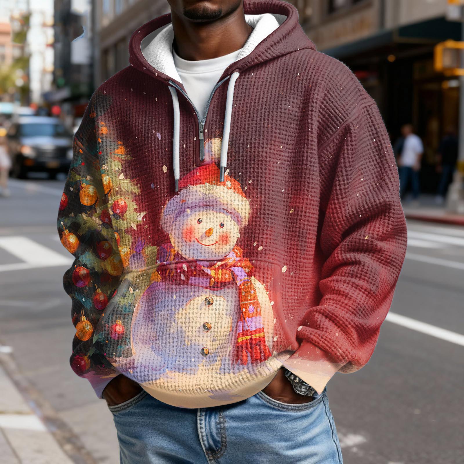 

Мужской Модный Трендовый Худи с капюшоном на половину молнии Пуловер Утепленный Флисовая текстура Толстовка XL винный