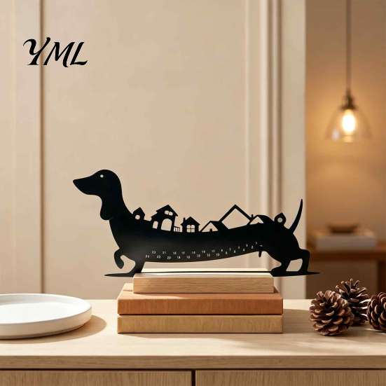Christmas Tabletop Display Dachshund Advent Calendar, Metal Countdown Decor, 1-24 Desktop Ornament Days Holiday Dog Ornament, Xmas Gift for