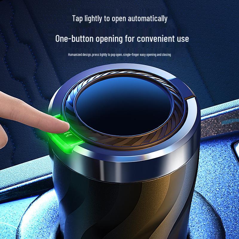 Portable LED-Lit Car Ashtray with One-Button Open and Alloy Liner