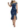 Women's Casual Party Dresses Flower Print Irregular Hem One Shoulder Sexy Backless Mermaid Dress