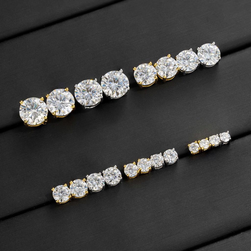 S111 Silver Moissanite Earrings Men's and Women's Same Classic Four-claw Round Single Diamond Daily Versatile Earrings Jewelry Accessories