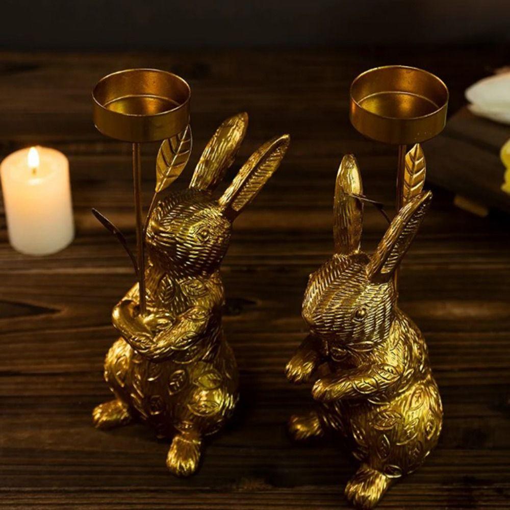 Resin Easter Bunny Candle Holder Elegant Delicate Candlestick Ornament Cartoon Rabbit Convenient Easter Decoration