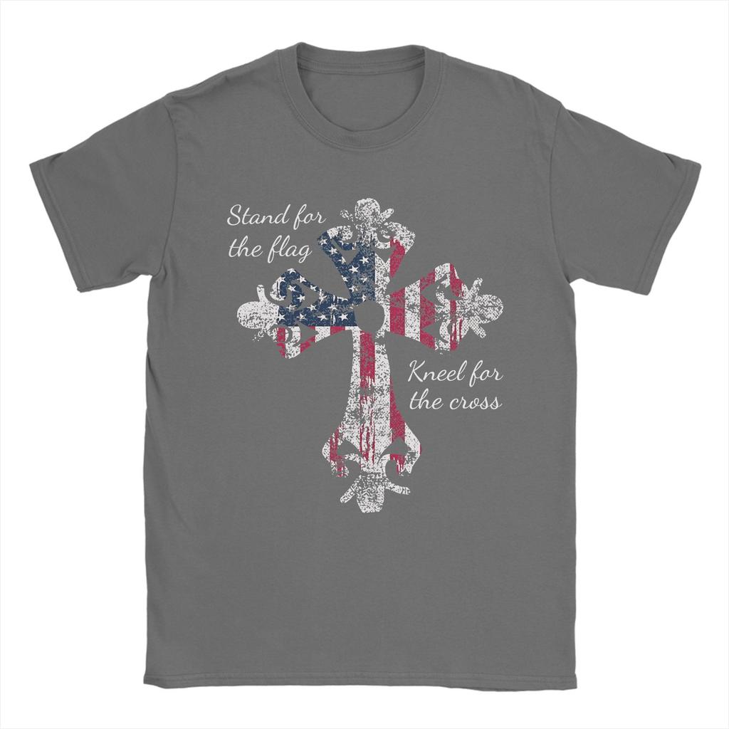 Steh für die Flagge Ich knie für das Kreuz T-Shirt Männer Baumwolle Hipster T-Shirts Rundhals T-Shirt Kurzarm Kleidung Original
