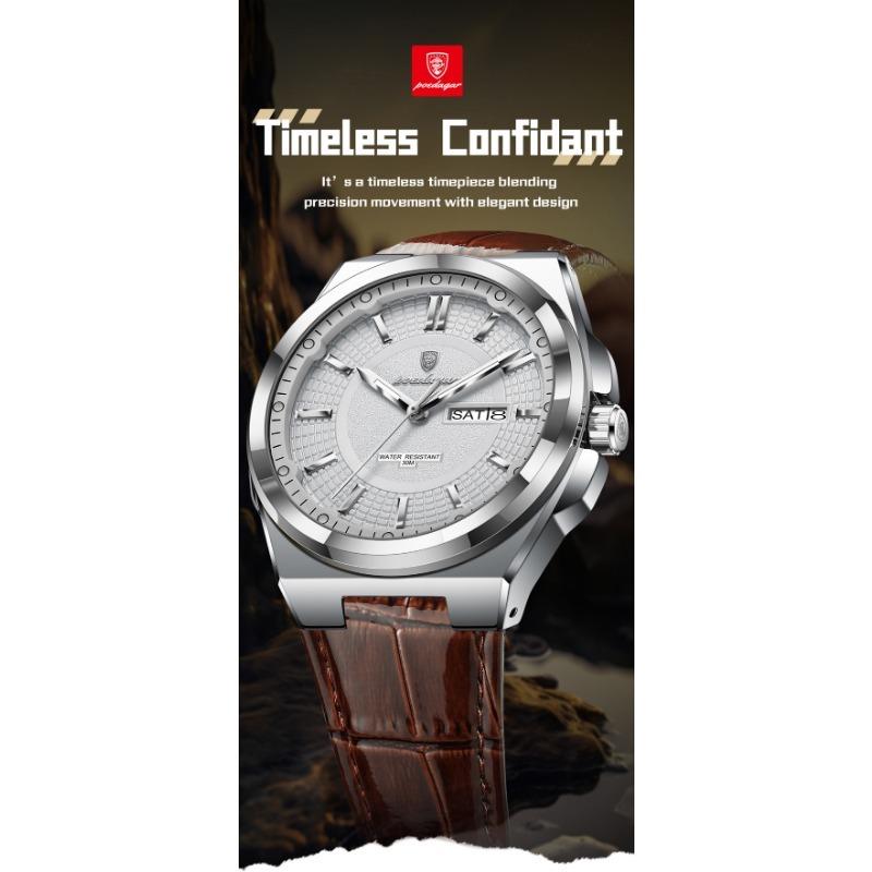POEDAGAR Fashion Man Wristwatch Waterproof Luminous Date Week Business Quartz Watches Leather Sport Clock Reloj Hombre