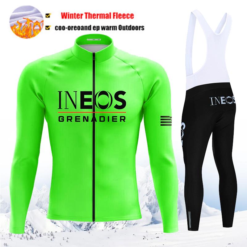 INEOS Team Winter Cycling Jersey Set Thermal Fleece Men Cycling Long Sleeve Bicicleta Set MTB Road Bike Clothing Suit Bib Pants
