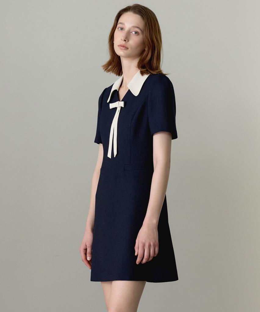 Ollibeudeollibeu Contrast Collar Ribbon Tie Mini Dress Ow6Mo4160