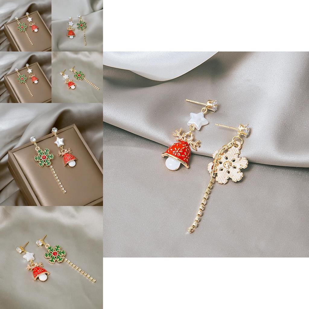 Christmas Cartoon Bell And Snowflake Earrings With Alloy For Holiday Party Accessory