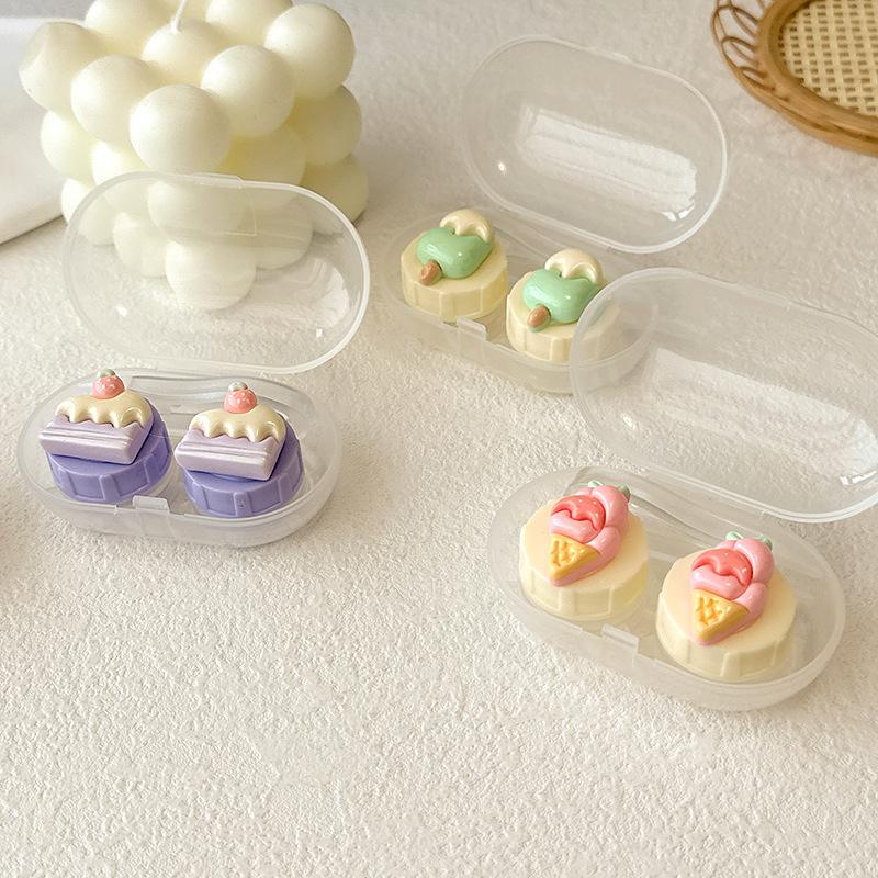 Women Contact Lense Kit Holder Container Cute Ice Cream Shape Contact Lens Case for Travel Party with Lenses Tweezers Gift