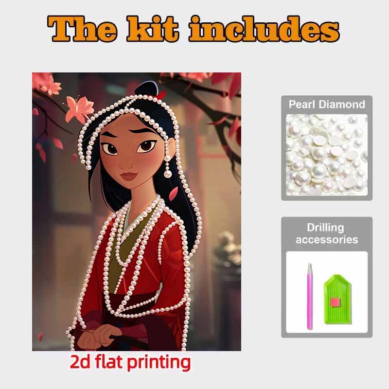 Disney Pearl Painting Pearl Aesthetic Mulan for Beginners and Adults, DIY Pearl Diamond Art Painting Kit for Home Wall Decor Gifts