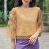 ZANZEA Women Summer Round Neck 3/4 Sleeve Hollow Lace Patchwork Blouse