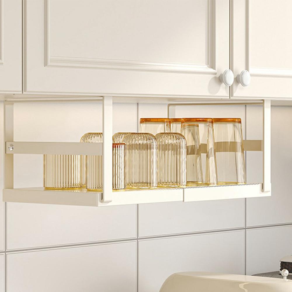 

27-45cm Adjustable Length Under Cabinet Organizer Kitchen Storage Shelf Carbon Steel Cabinet Hanging Rack