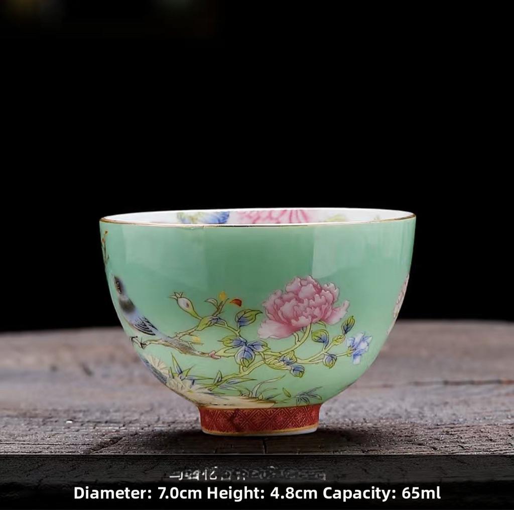 Enamel Color Ceramic Tea Cup Gongfu Tea Set Home Use Drinking Cup Style Peony Handmade Craft High Temperature Glaze