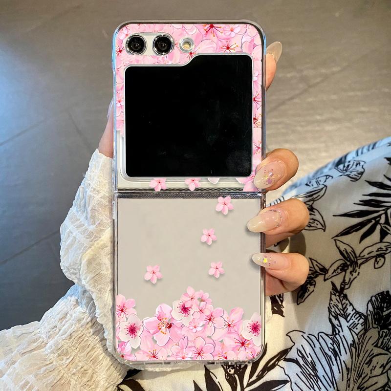 2 STK sammenleggbare flipvesker for Samsung Galaxy Z Flip5 Flip4 Flip3 Moto Razr 40 Ultra Flowers Butterfly Love Heart Pattern Støtsikker PC Hard Clear Cover