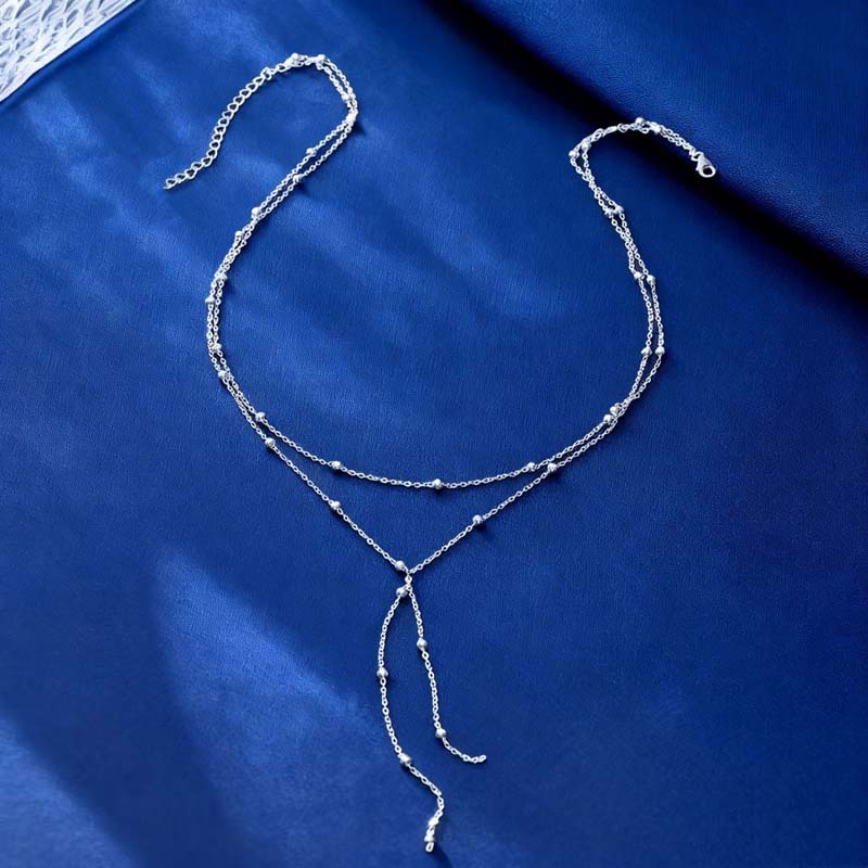 Bohemia Silver Color Ball Chain Necklaces for Women Simple Metal Y-Shaped Beaded Long Tassel Pendant Necklace Jewelry