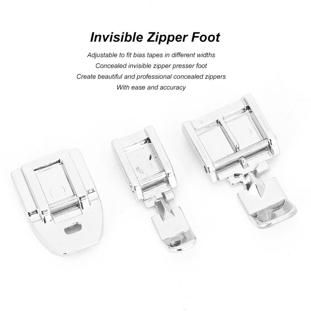 3pcs Stainless Steel Zipper Presser Foot Silver Color Sewing Machine Presser Foot Home Sewing
