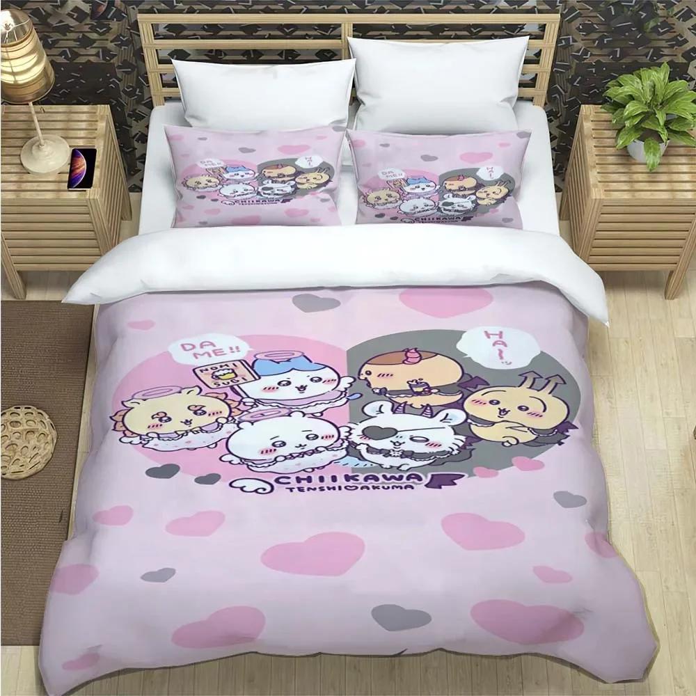 Cartoon Chiikawa Pattern Quilt Cover With Pillowcases 3D Digital Printed Bedding Set Twin Full Queen King Christmas Gift