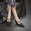 Johnature Retro Pointed Toe High Heels Versatile Genuine Leather And Comfortable Coarse Heels Women's Shoes
