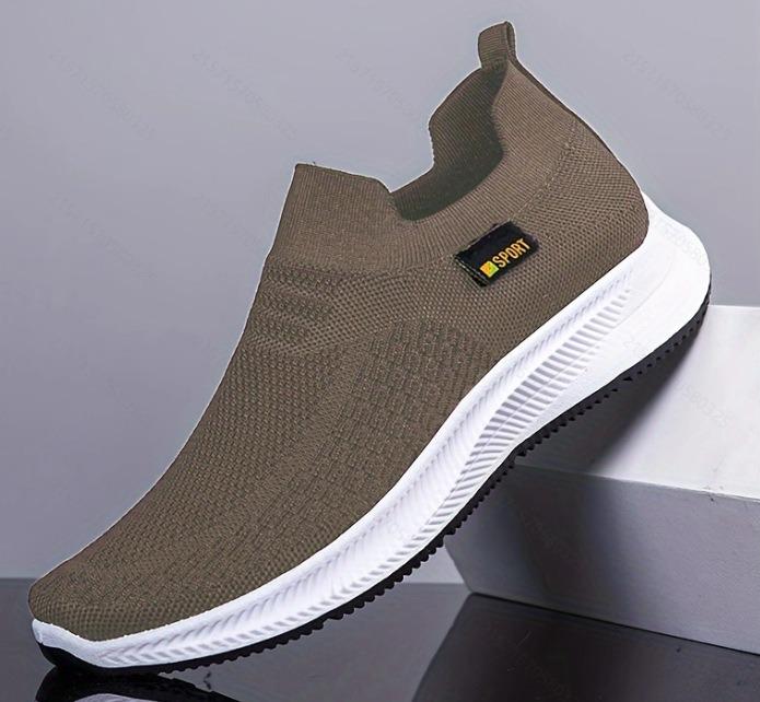 

Men Walking Shoes Knit Mesh Breathable Sneakers Lightweight Sneakers Slip-on Mens Casual Shoes Fashion Comfort 39 хаки