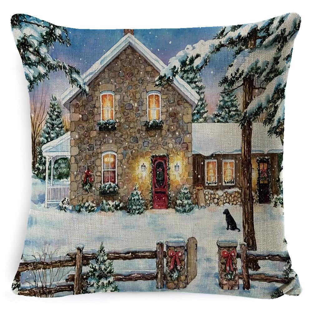 Christmas Linen Pillow Case Home Nap Lumbar Cushion Pillow Sofa Bedside Cushion Pillow Case