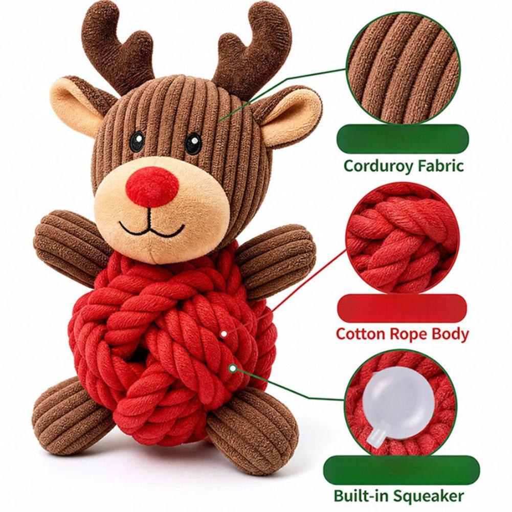 Christmas Puppy Chew Toy Cotton Rope Ball Plush Squeaky Toys Relieves Boredom Teeth Cleaning And Oral Health Boredom Busters
