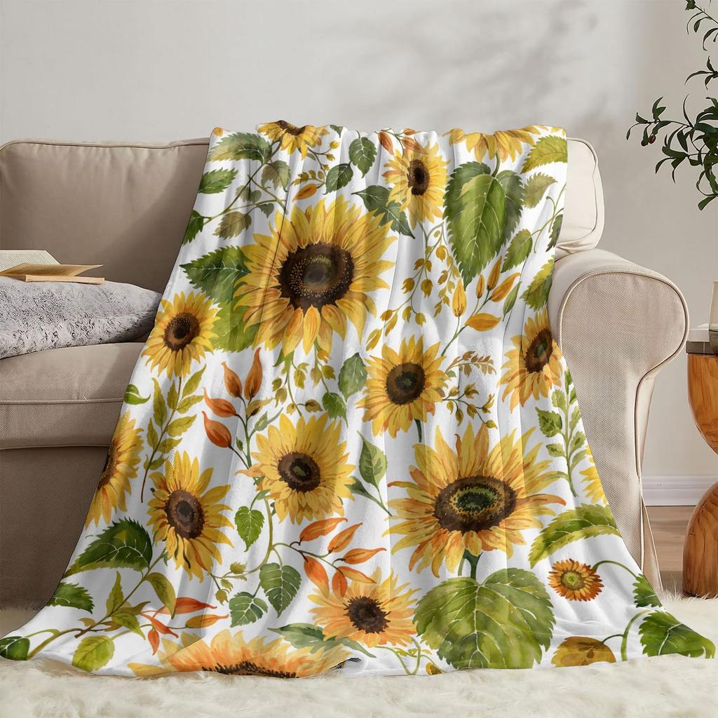 Sunflower Print Super Soft Throw Blanket for Bed Couch Sofa Lightweight Travelling Camping Throw Size for Kids Adults Women Boys