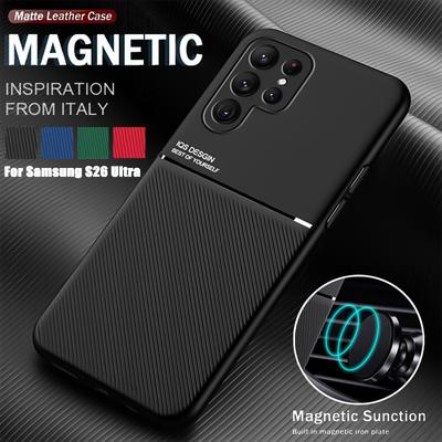 Étui magnétique ultra-fin en cuir pour Samsung S26 Ultra S25 Plus S23 FE S22 S21 S20 S24 FE Note 20 Ultra Housse de protection mate pour téléphone