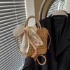 Luxury Designer Lace Bow Straw Weave Women'S Handbag Casual Crossbody Bag Compact Bucket Summer Beach Bag Premium