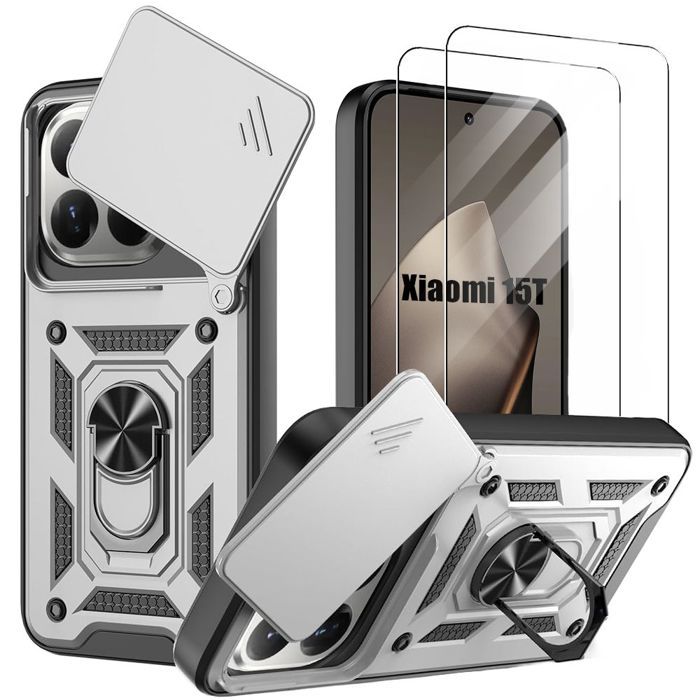 Coque de Protection - E.F.CONNECTION - pour Xiaomi 15T - avec Cache Caméra Anti-Rayures - Argenté - 2 Vitres