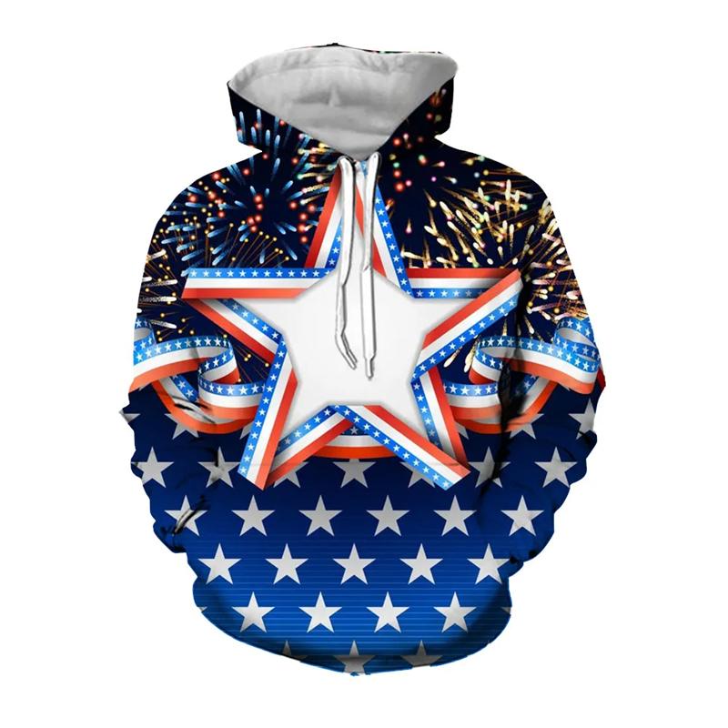 Modne bluzy z grafiką pentagramu, bluzy z kapturem z nadrukiem 3D z flagą amerykańską, odzież męska, casualowy damski dres, top z kapturem