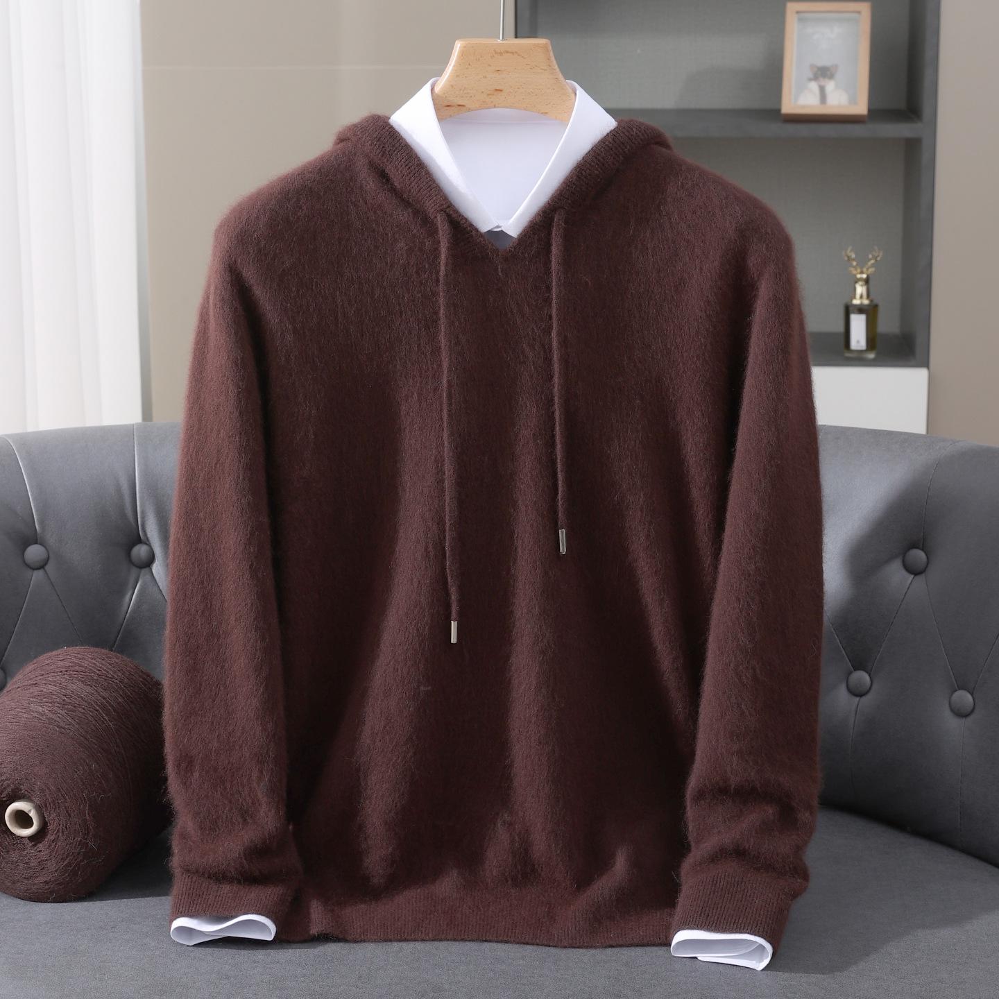 Men s Plus Size Velvet Knit Hooded Sweater - Autumn/Winter Loose Solid Color Design Extra Extra Extra Large