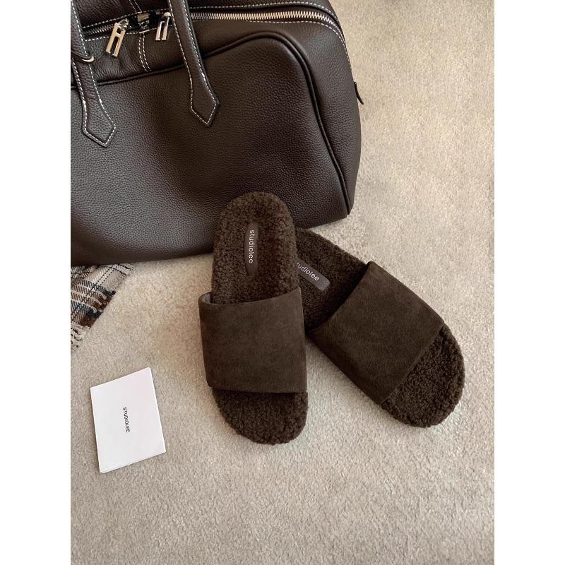 

Sheepskin version~ New outer wear matte leather one-pedal fluffy shoes women s leather versatile thick-soled comfortable open-toed sandals 39