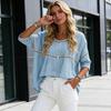 Damen Oberteile Rundhals Halbsleeve Locker Geschnitten T-Shirt Einfarbige Hohlmuster Weiche Dehnbare Bluse Tägliche Kleidung