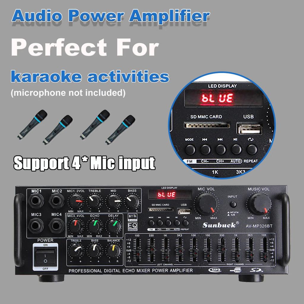 Bluetooth Sound Amplifiers 110/220V 8000W Audio Stereo Digital AMP Support USB SD FM DVD AUX 4 Way Mic input With Remote Control