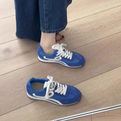 Cowhide Version~ Retro German Training Shoes Versatile Color Matching Lace-up Casual Sports Shoes Women's Flat White Shoes Forrest Gump Shoes Tide
