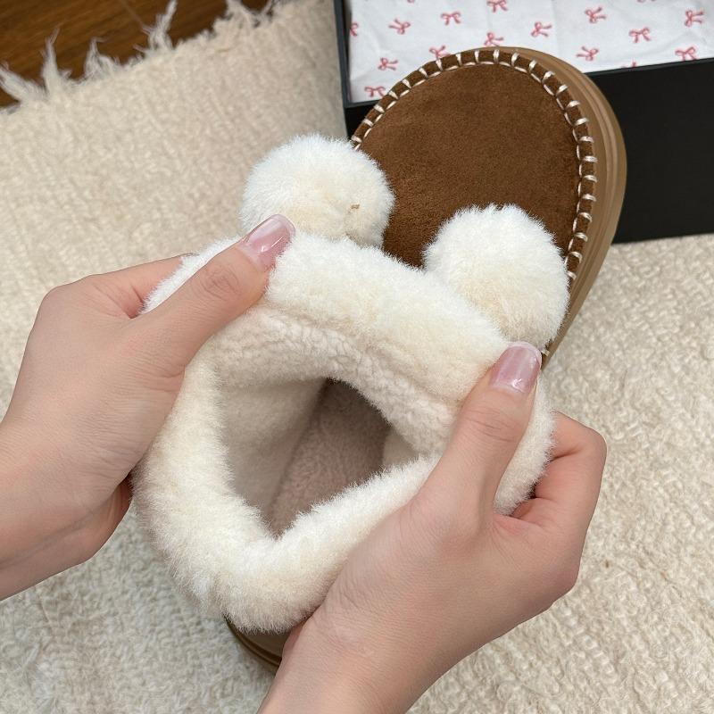 Women Winter Snow Boots Cute Fur Ball Windproof Suede Non-slip Platform Outside High Top Flat Soft Warm Fluffy Lady Shoes