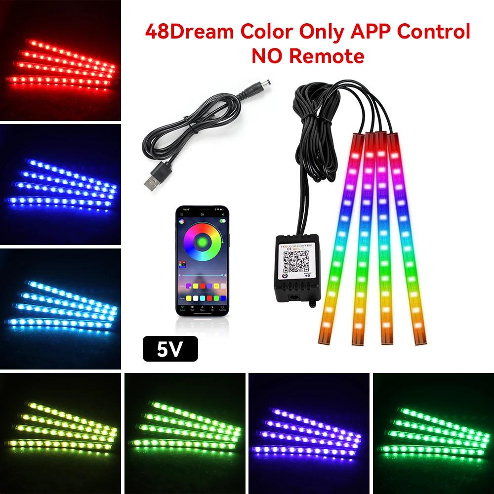 APP LED Car Atmosphere Ambient Foot Light Remote Control Flexible Waterproof 12V/5V Backlight Auto RGB LED Strip Decorative Lamp