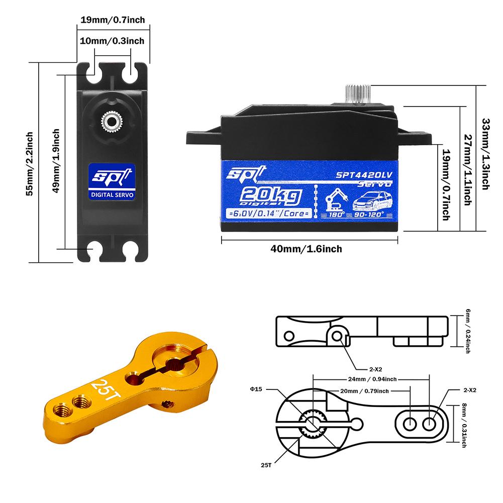 20KG Low Profile Servo With 25T Servo Arm Digital Servo RC Digital Micro Servo for Tamiya Kyosho On-Road Touring Drift Car/Boat