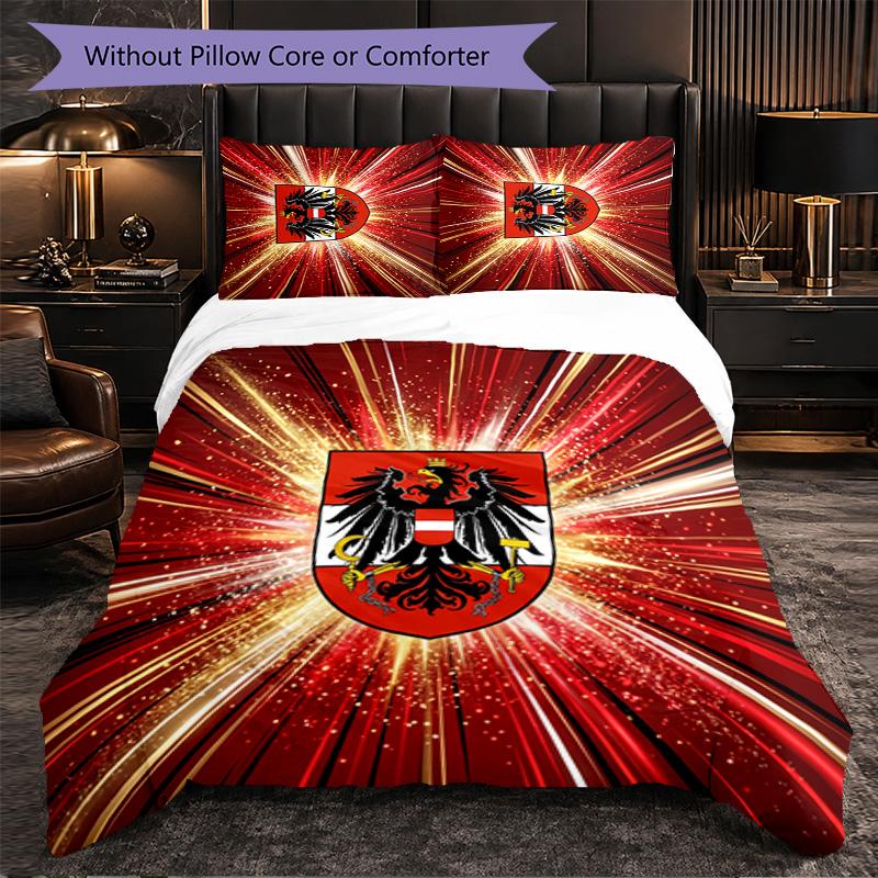 Austria Football Pattern 3 Pieces Bedding Set Soft Microfiber Duvet Cover with Pillow Cases for Bedroom