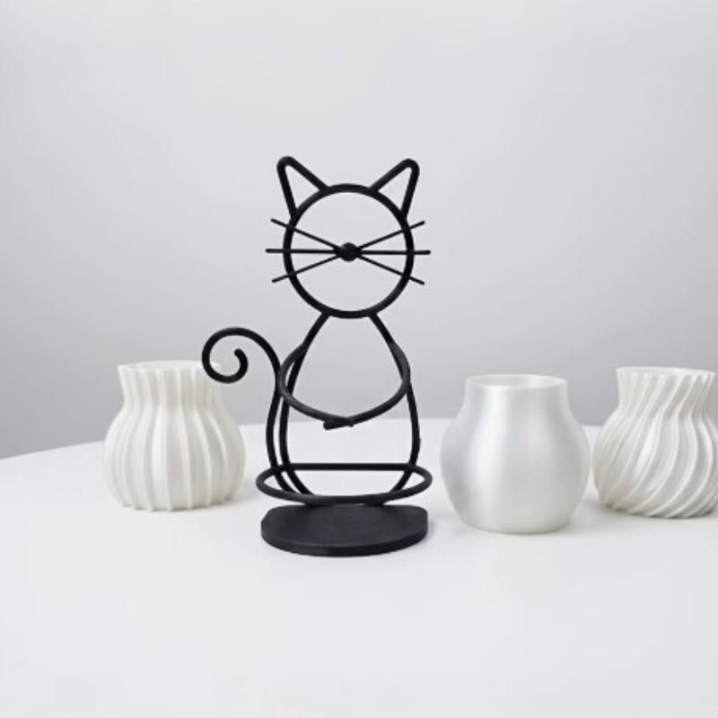 Cute Cat Shaped Metal Pen Holder With Non Slip Base Storage Cup For Home Office Stationery Organization