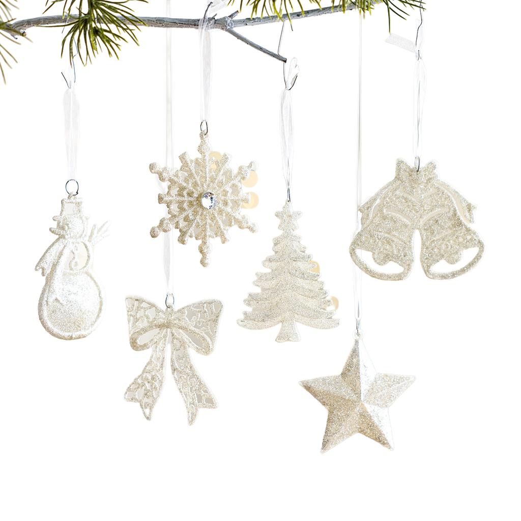 Christmas Bow Ornament Sparkling White Christmas Bell Christmas Star Ornament Festive For Party Decoration Holiday Celebration
