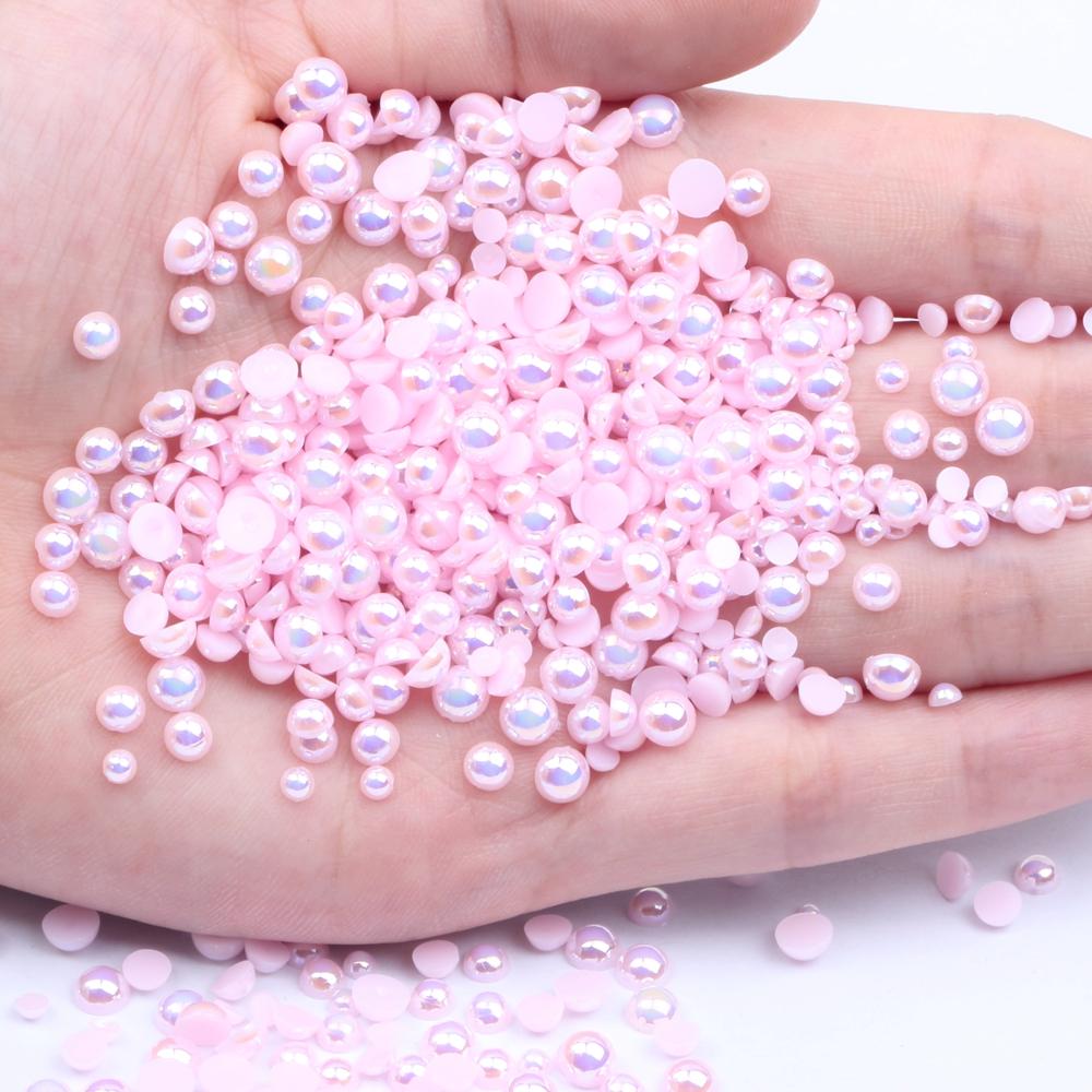Resin Half Round Flatback Beads 2-6mm Mix Size Glue on Loose Rhinestones for Clothes Dresses DIY Crafts Scrapbook Decoration