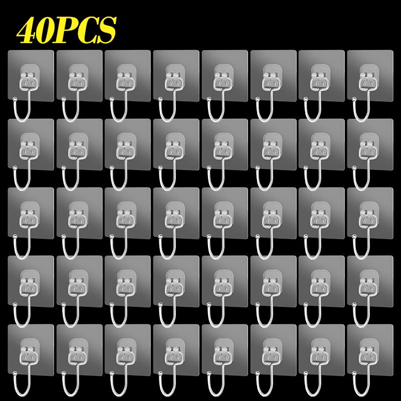 Big Size Hook Self-Adhesive PVC & Stainless Steel Transparent Multi-Purpose Wall Holder Door Rack Kitchen Storage Organizer Home