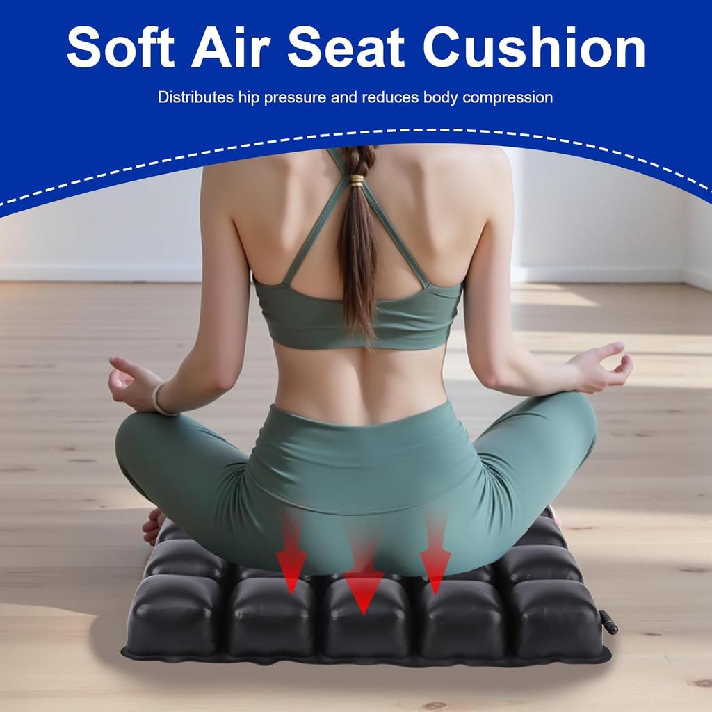 Air Inflatable Wheelchair Cushion, Pressure Relief Seat Cushion for Tailbone and Sciatica Pain, Portable Air Seat Pad with Pump- for Car, Office and