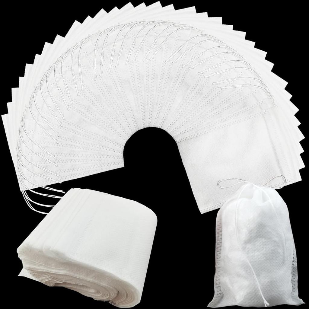 300PCS 4" X 4.7" Disposable Tea Filter Bags Tea Infusers Empty Muslin Drawstring Seal Filter Tea Bags Drawstring Herb Loose Tea Bag for Brew Tea Cold