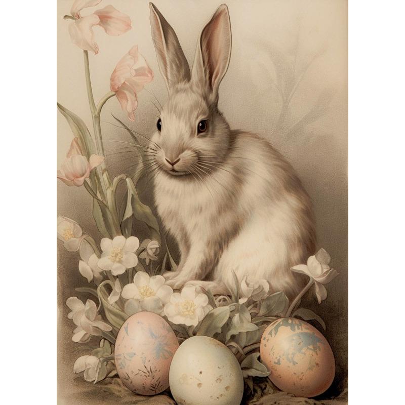 Vintage Easter Cute Little Rabbit Wildflower Posters and Prints Canvas Printing Wall Art Picture for Living Room Home Decoration