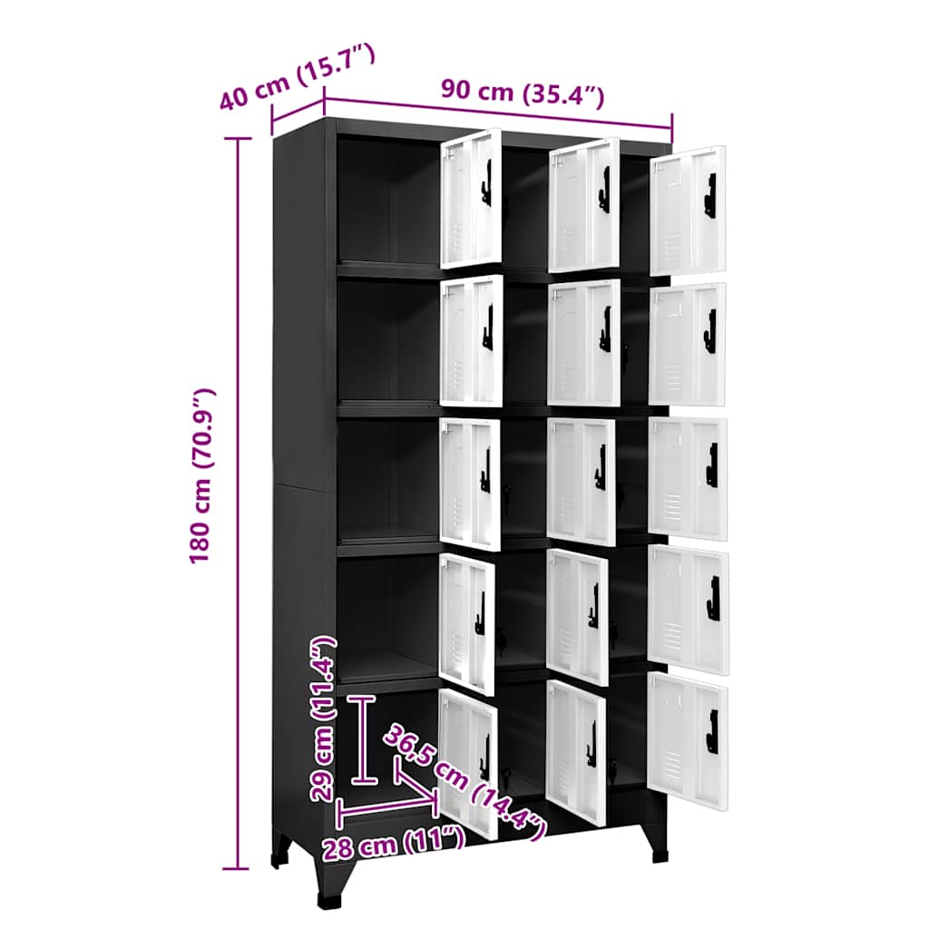 Locker Cabinet Anthracite and White 90 x 40 x 180 cm Steel