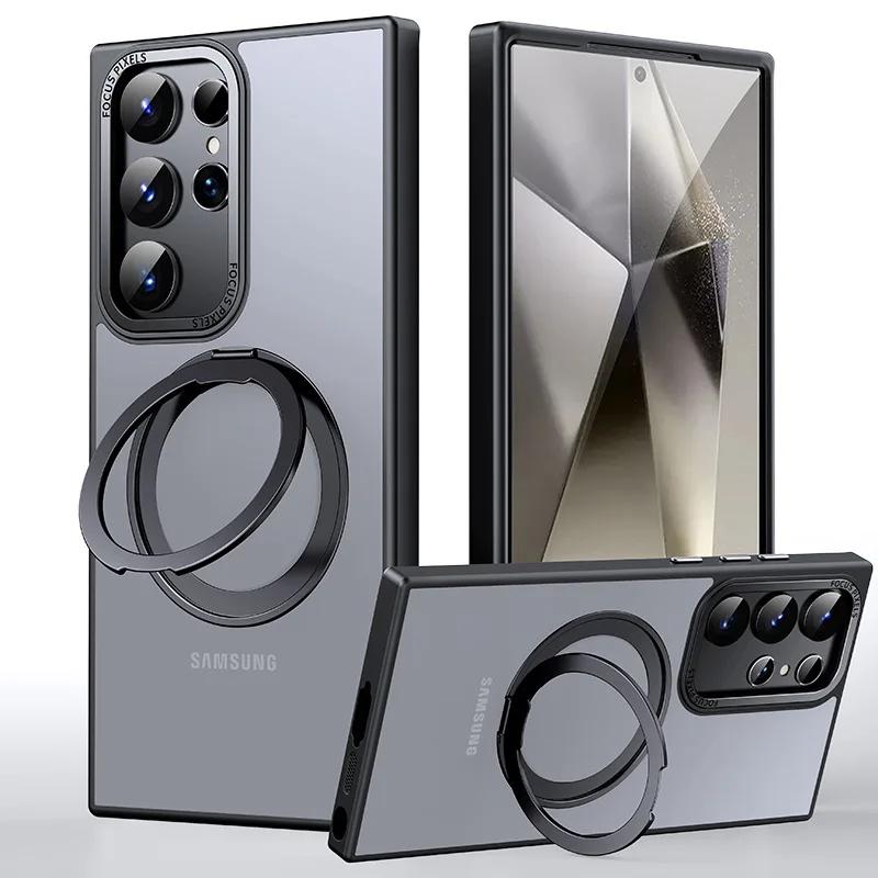 

Чехол-держатель для телефона с вращающимся на 360° кольцом для Samsung Galaxy S25 S24 S23 Ultra Plus, магнитный защитный противоударный чехол с мягким краем Galaxy S25